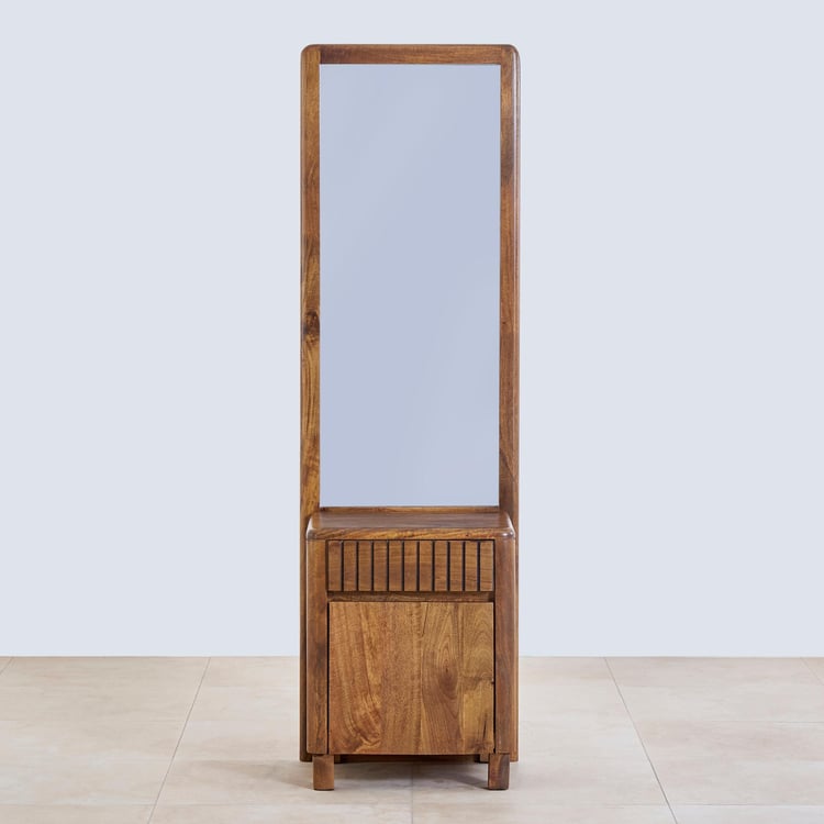 Olivia Mango Wood Dresser Mirror with Drawer - Brown