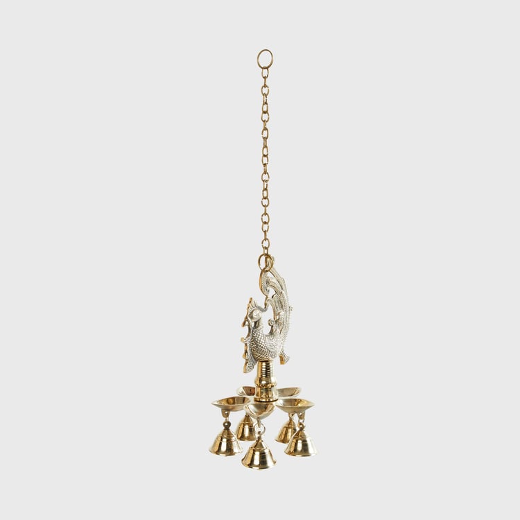 Upasana Gold Textured Metal Peacock Hanging Diya