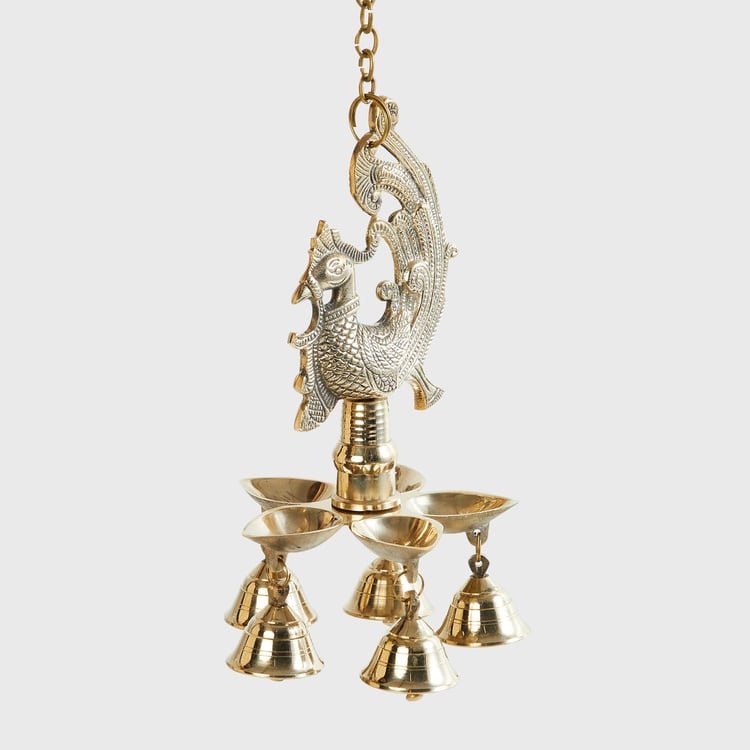 Upasana Gold Textured Metal Peacock Hanging Diya