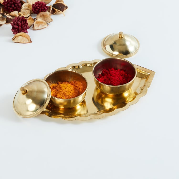 Upasana Gold Solid Metal Kumkum and Chandan Holders