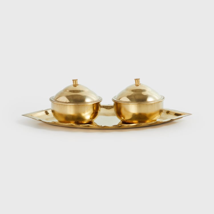 Upasana Gold Solid Metal Kumkum and Chandan Holders