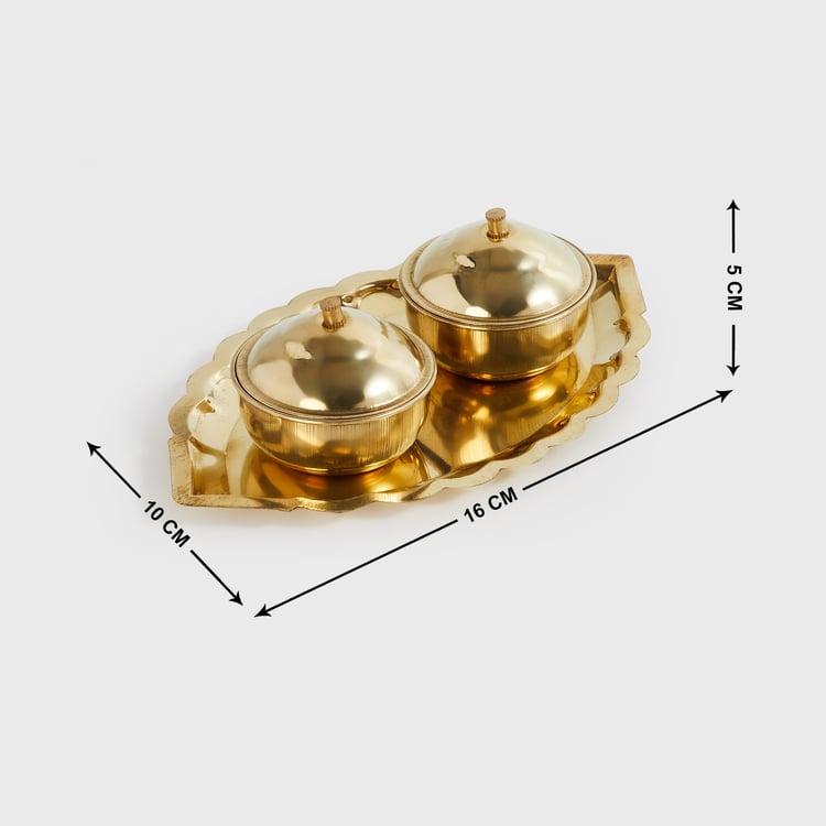 Upasana Gold Solid Metal Kumkum and Chandan Holders