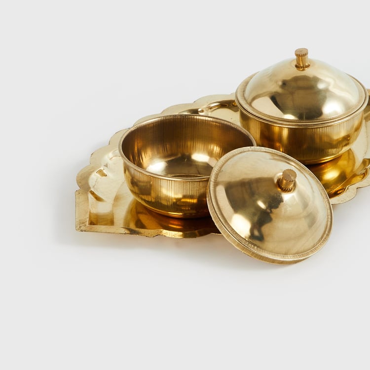 Upasana Gold Solid Metal Kumkum and Chandan Holders