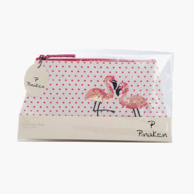 PINAKEN Flamingo Blush Multicolour Printed Cosmetic Bag