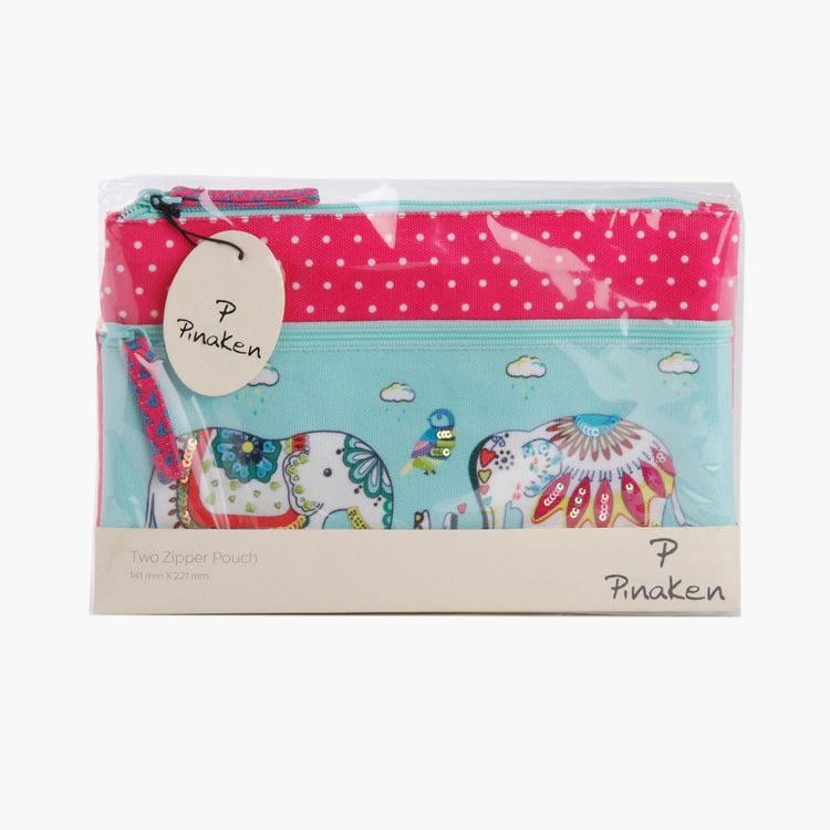 PINAKEN Jumbo Trunk Multicolour Printed Zip Pouch