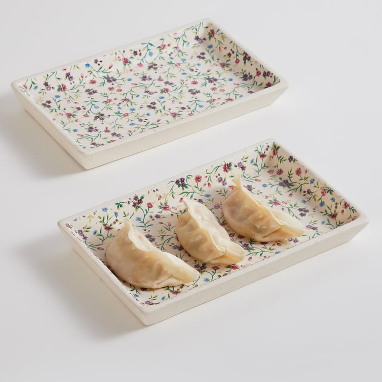 Corsica Mystic India Set of 2 Stoneware Printed Rectangular Platters - 21x12.5cm