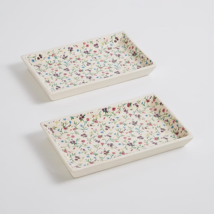 Corsica Mystic India Set of 2 Stoneware Printed Rectangular Platters - 21x12.5cm