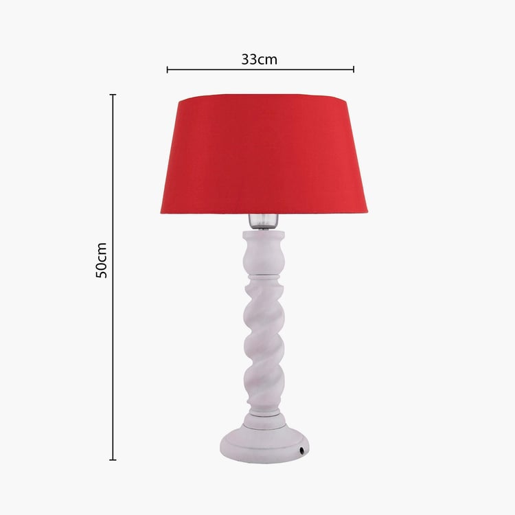 HOMESAKE Contemporary Decor Red Wooden And Linen Table Lamp With Shade