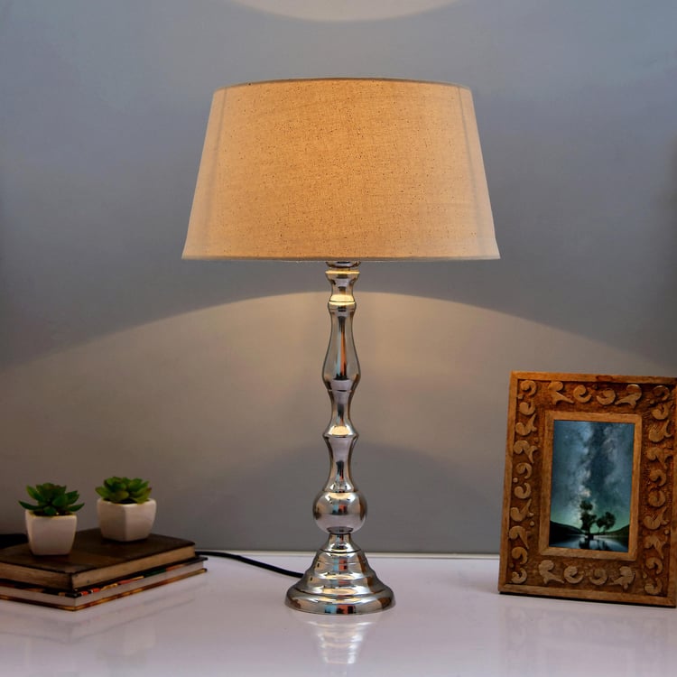 HOMESAKE Contemporary Decor Silver Aluminium Table Lamp With Shade