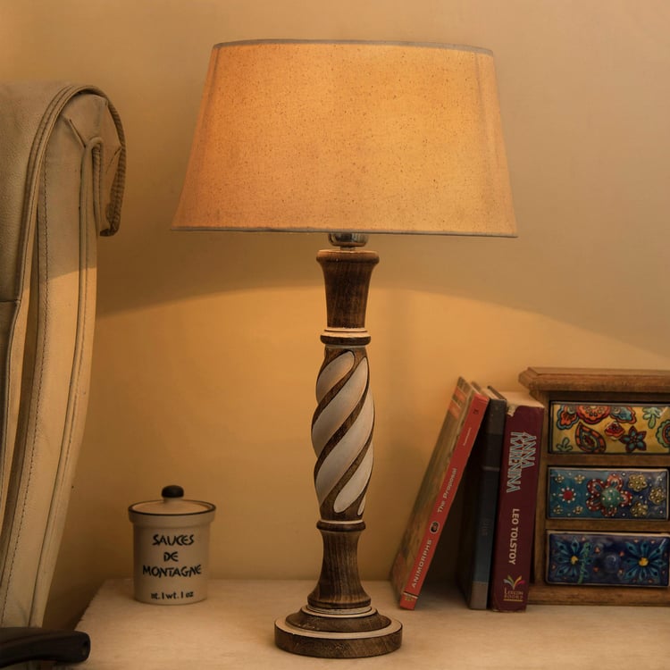 HOMESAKE Contemporary Decor Brown Textured Wooden Table Lamp