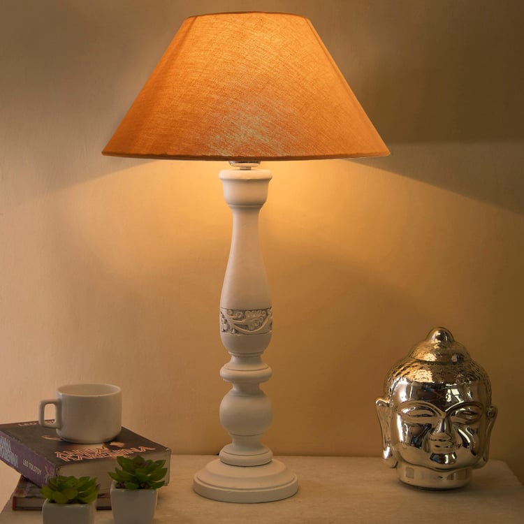 HOMESAKE Contemporary Decor White Textured Wooden Table Lamp