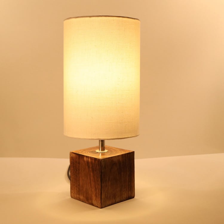 HOMESAKE Contemporary Decor White Wooden And Linen Table Lamp With Shade