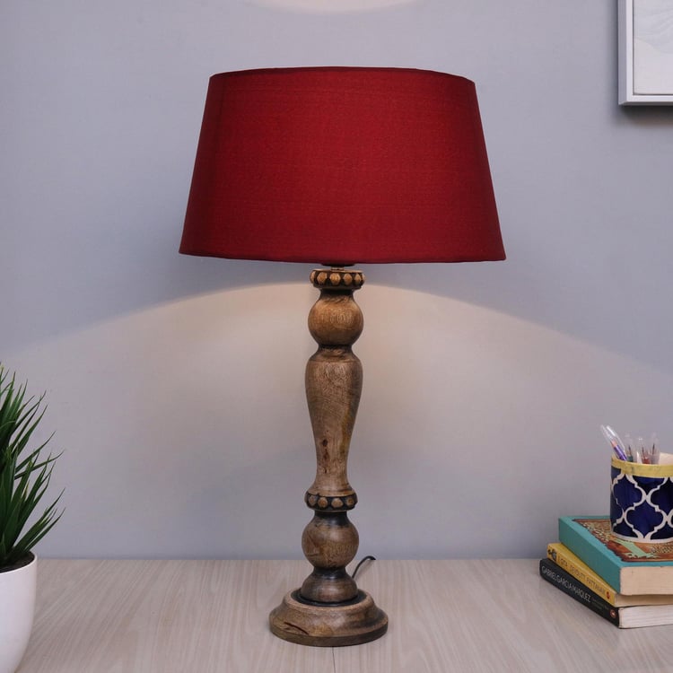 HOMESAKE Contemporary Decor Red Wooden Table Lamp with Shade