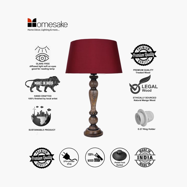 HOMESAKE Contemporary Decor Red Wooden Table Lamp with Shade