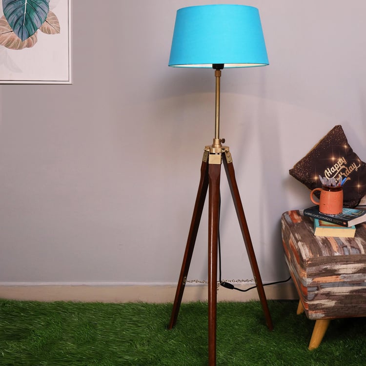 HOMESAKE Contemporary Decor Blue And Brown Wood Floor Lamp