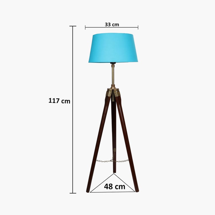 HOMESAKE Contemporary Decor Blue And Brown Wood Floor Lamp