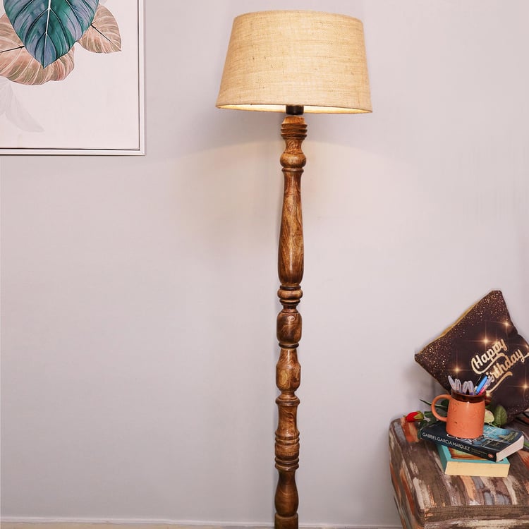 HOMESAKE Contemporary Decor Brown Textured Wooden Floor Lamp