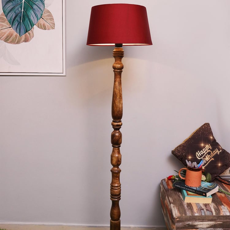 HOMESAKE Contemporary Decor Red Wooden Floor Lamp