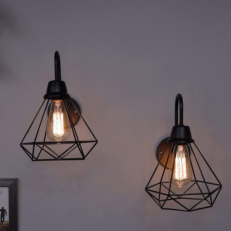 HOMESAKE Contemporary Decor Black Solid Metal Wall Lamps - Set of 2