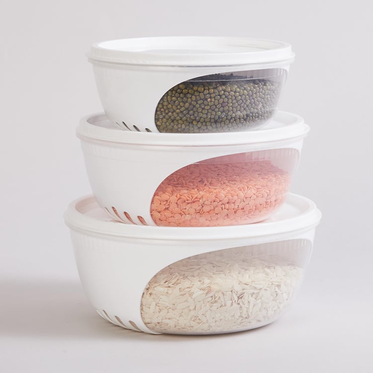 Fiesta White Round Storage Containers with Lid - Set of 3