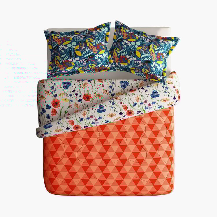 PORTICO Tuscan Multicolour Printed Cotton Queen Bed-In-A-Bag Set - 4Pcs