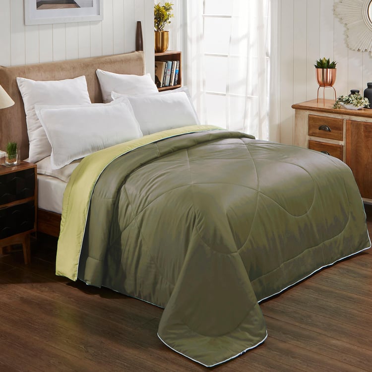PORTICO Butter Cup Green Solid Cotton Double Comforter - 240x220cm