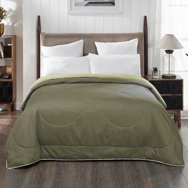PORTICO Butter Cup Green Solid Cotton Double Comforter - 240x220cm