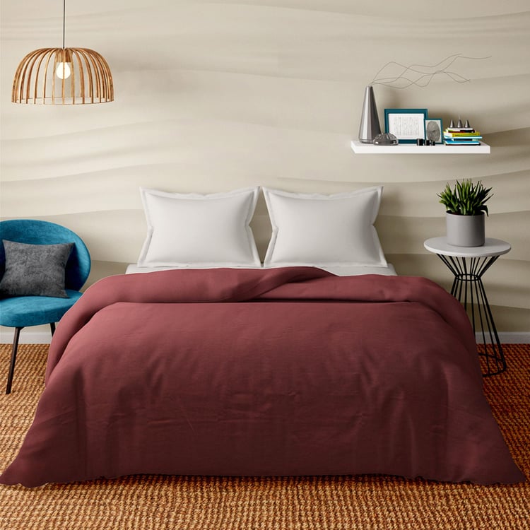PORTICO Maroon Solid Cotton Queen Size Bed Cover - 229x254cm