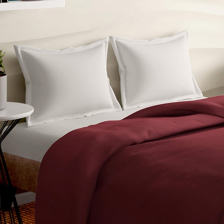 PORTICO Maroon Solid Cotton Queen Size Bed Cover - 229x254cm