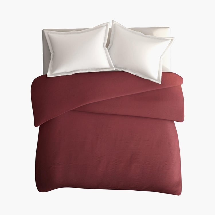 PORTICO Maroon Solid Cotton Queen Size Bed Cover - 229x254cm