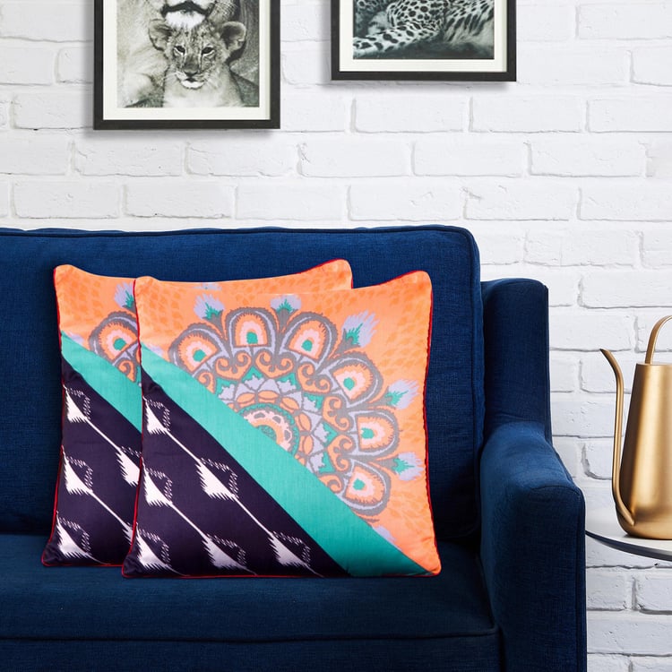 PORTICO Nishka Lulla Multicolour Printed Cotton Cushion Cover - 41x41cm - Set of 2