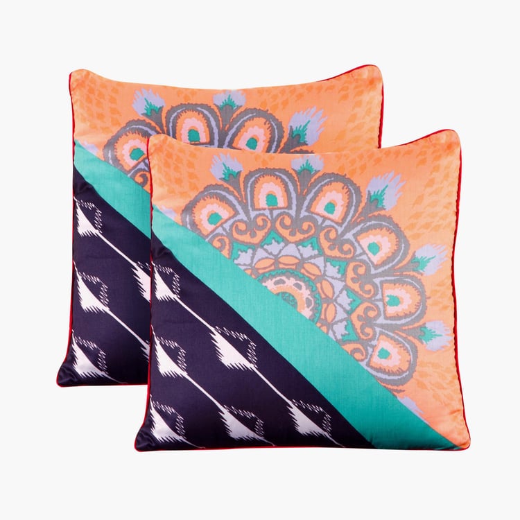 PORTICO Nishka Lulla Multicolour Printed Cotton Cushion Cover - 41x41cm - Set of 2