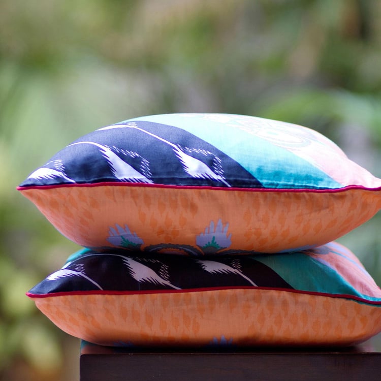 PORTICO Nishka Lulla Multicolour Printed Cotton Cushion Cover - 41x41cm - Set of 2