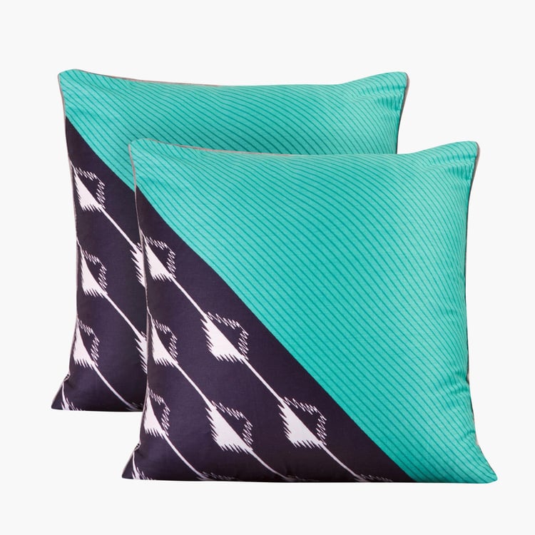 PORTICO Nishka Lulla Blue Printed Cotton Cushion Covers - 41x40cm - Set of 2