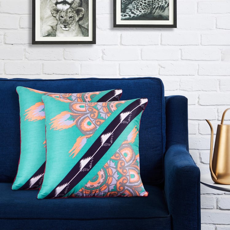 PORTICO Nishka Lulla Blue Printed Cotton Cushion Covers - 41x41cm - Set of 2