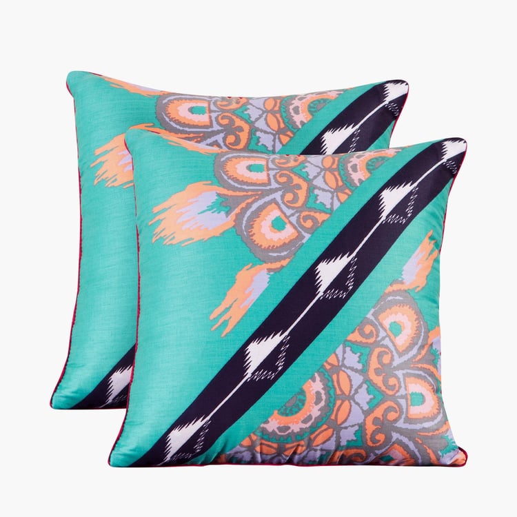 PORTICO Nishka Lulla Blue Printed Cotton Cushion Covers - 41x41cm - Set of 2