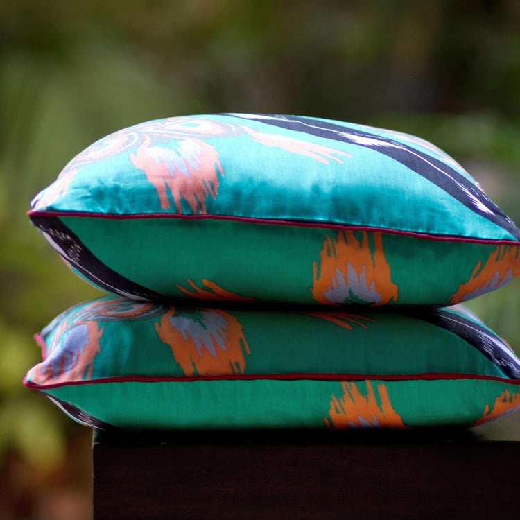 PORTICO Nishka Lulla Blue Printed Cotton Cushion Covers - 41x41cm - Set of 2