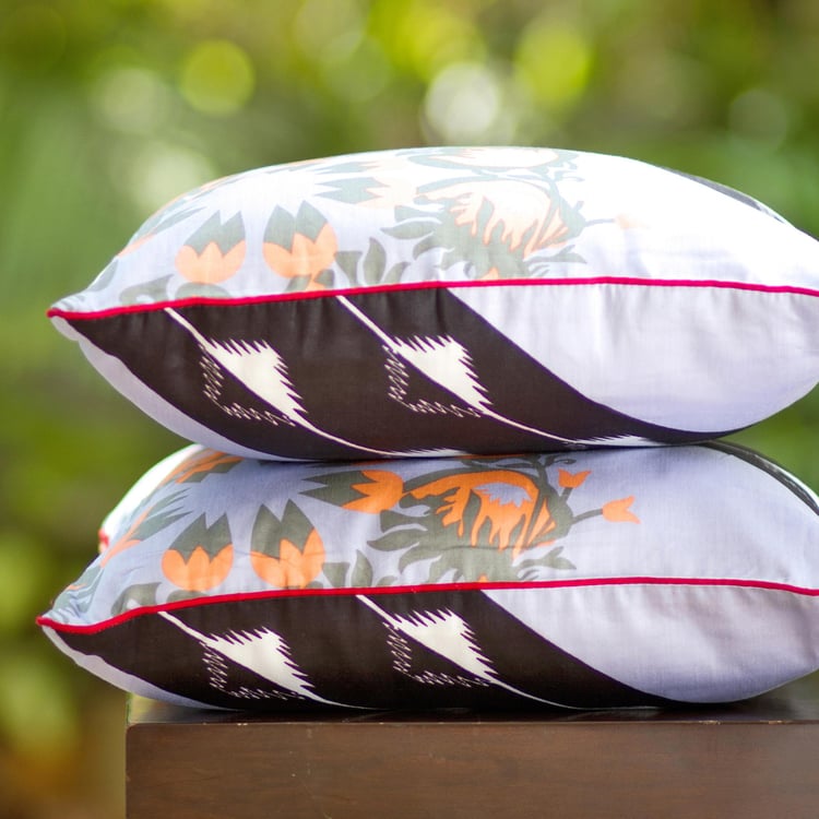 PORTICO Nishka Lulla Purple Printed Cushion Covers - 41x41cm - Set of 2