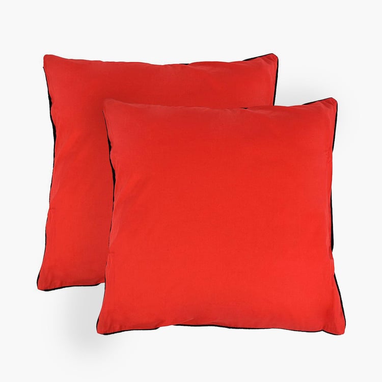 PORTICO Happiness Red Solid Cotton Cushion Covers - 61x61cm - Set of 2