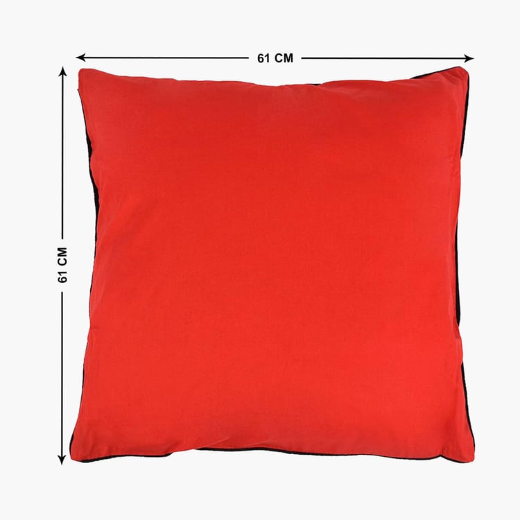 PORTICO Happiness Red Solid Cotton Cushion Covers - 61x61cm - Set of 2