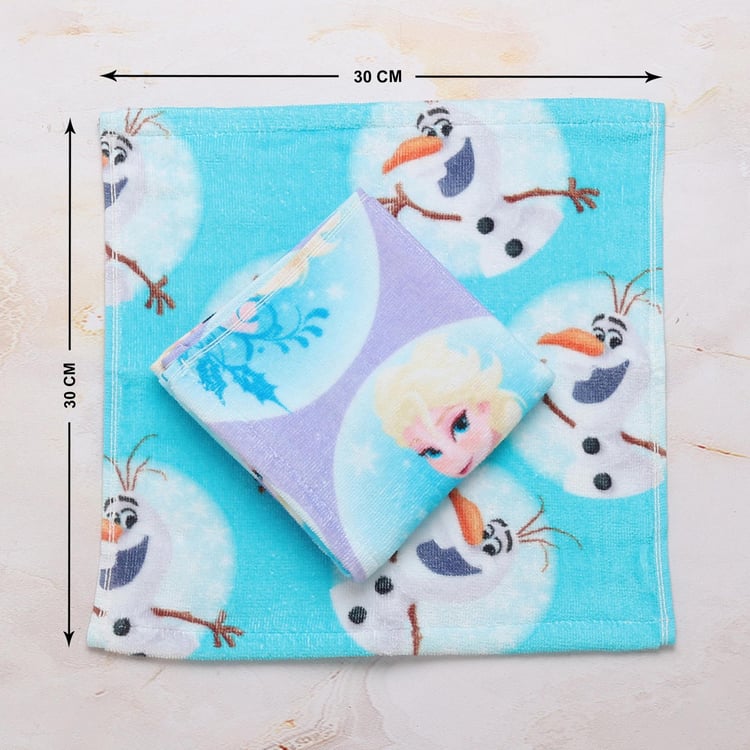 SPACES Kids Set of 2 Frozen Printed Face Towels, Blue - 30x30cm