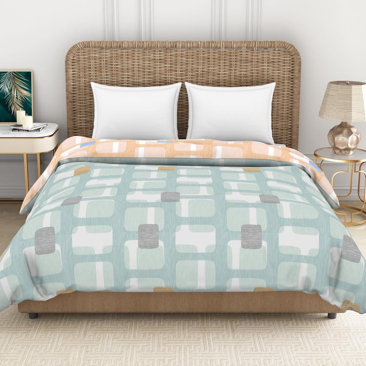 SPACES Geostance Blue Printed Cotton Double Bed Quilt - 224x270cm