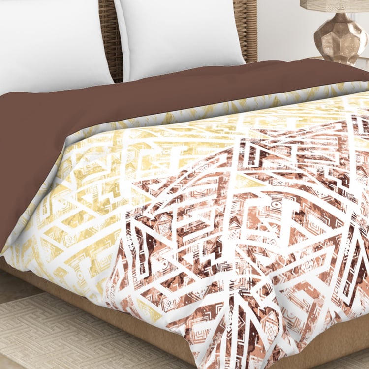 SPACES Geostance Brown Printed Cotton Queen Quilt - 224x270cm