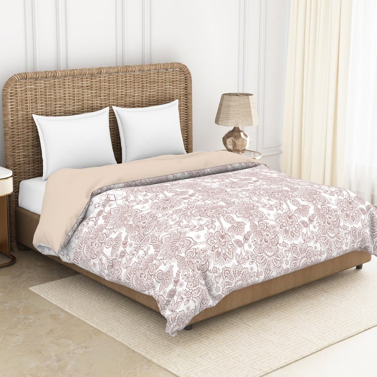 SPACES Essential White Cotton Printed Double Quilt - 224x270cm