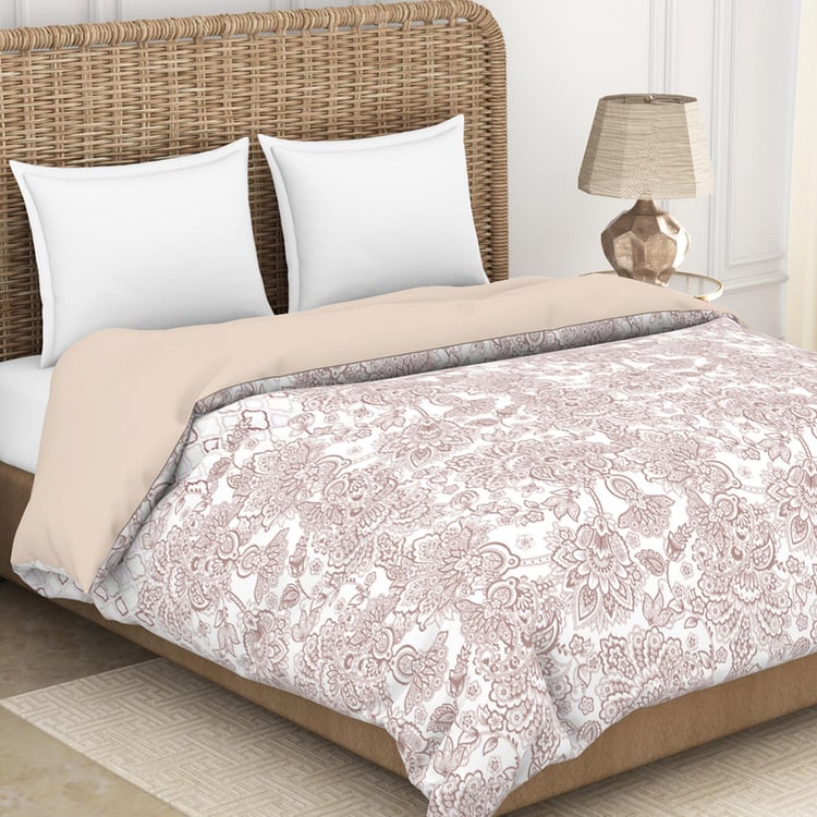 SPACES Essential White Cotton Printed Double Quilt - 224x270cm