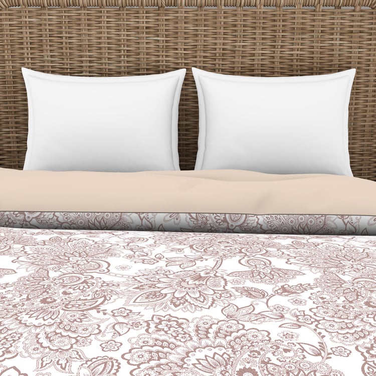 SPACES Essential White Cotton Printed Double Quilt - 224x270cm