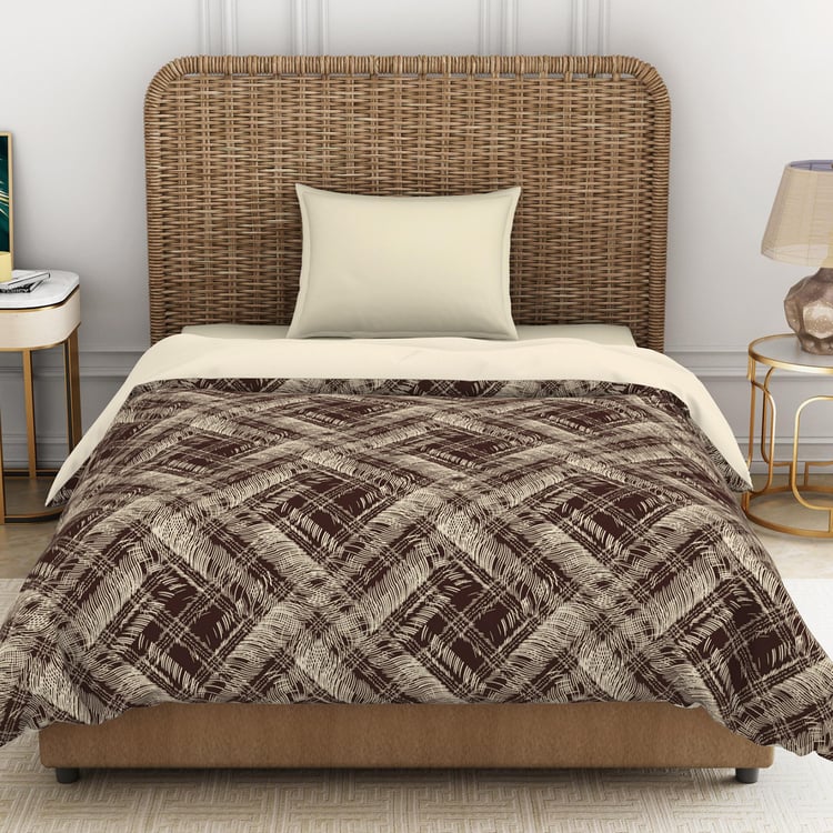SPACES Essentials Brown Geometric Printed Cotton Single Quilt - 150x218cm