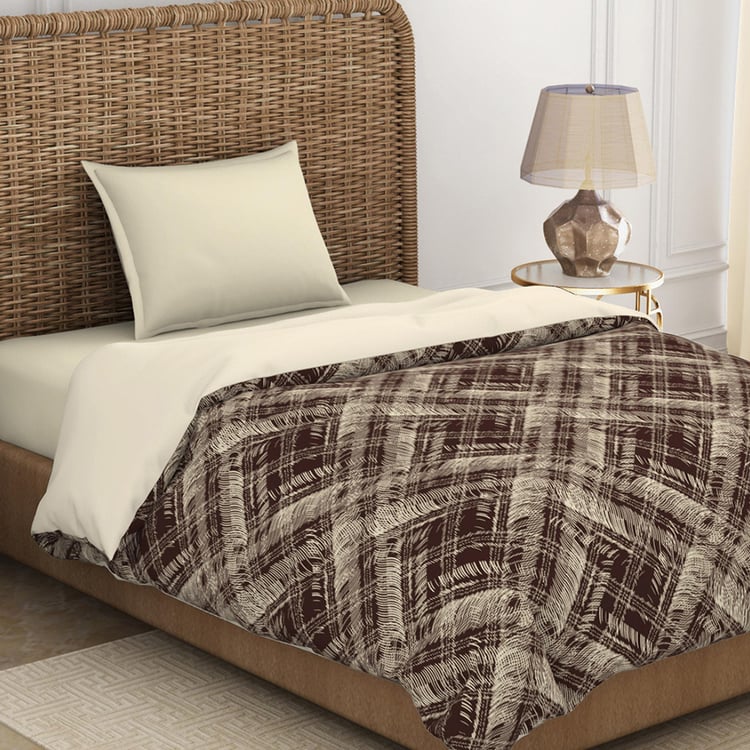 SPACES Essentials Brown Geometric Printed Cotton Single Quilt - 150x218cm