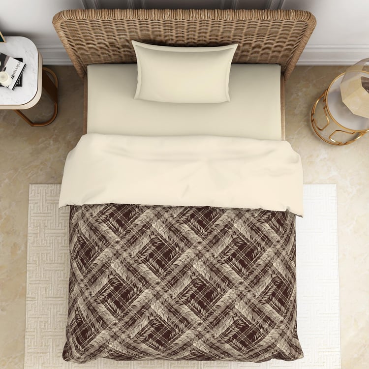 SPACES Essentials Brown Geometric Printed Cotton Single Quilt - 150x218cm