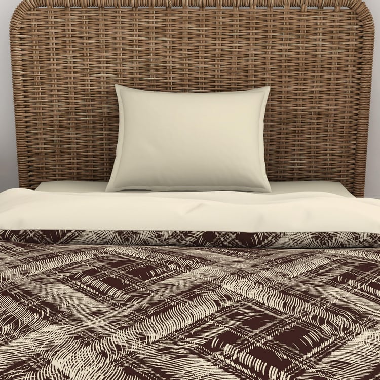 SPACES Essentials Brown Geometric Printed Cotton Single Quilt - 150x218cm